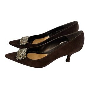 Stuart Weitzman Dark Brown Heels with Crystal Buckle